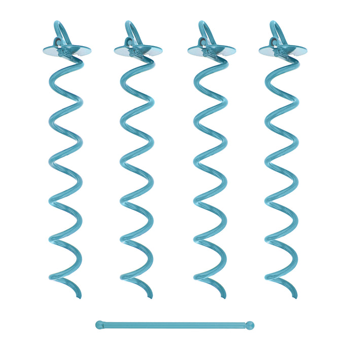 Ground Anchor Screw In Set of 4 - Sky Blue 16in Spiral Tie Down Stakes