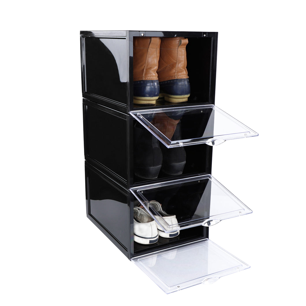 Plastic Shoe Boxes with Lids 3pk Black - Stack Shoe Storage