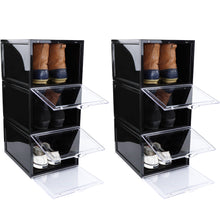 Load image into Gallery viewer, Plastic Shoe Boxes with Lids 6pk Black - Stack Shoe Storage
