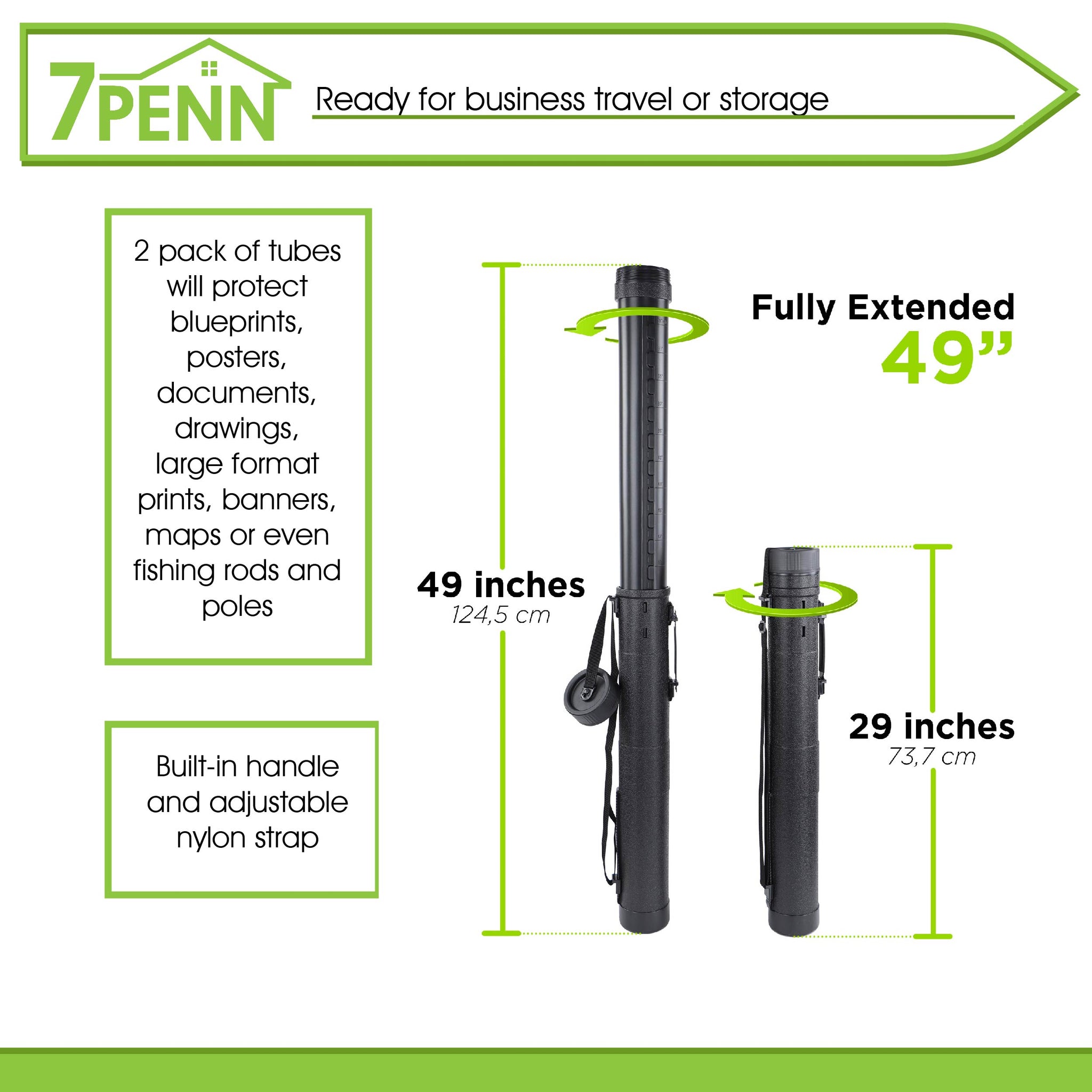 Extendable Poster Tubes with Strap 2-Pack - Storage Document Carrier – 7  Penn